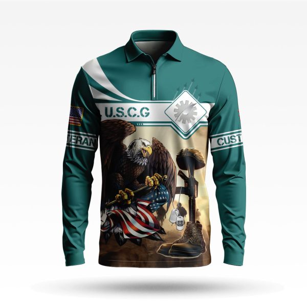 1 USCG Proudly Served US Veteran Long Zip Polo