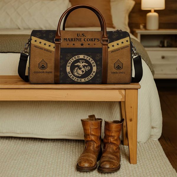 USMC Pattern Logo Brown Travel Bag 6